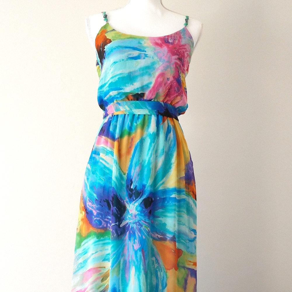 Bisou Bisou Watercolor Floral Maxi Dress Small